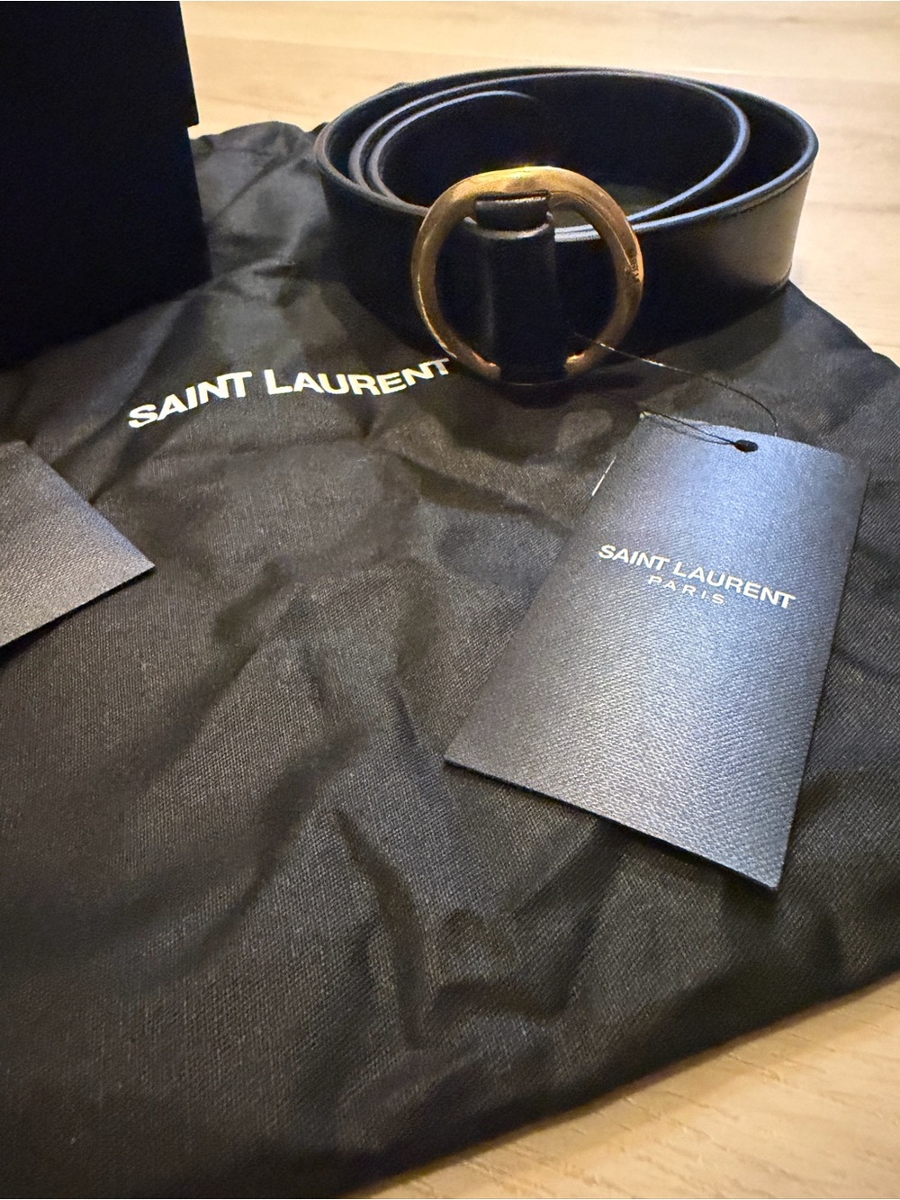 Saint Laurent Black Leather Belt with Gold Buckle - Picture 2 of 5